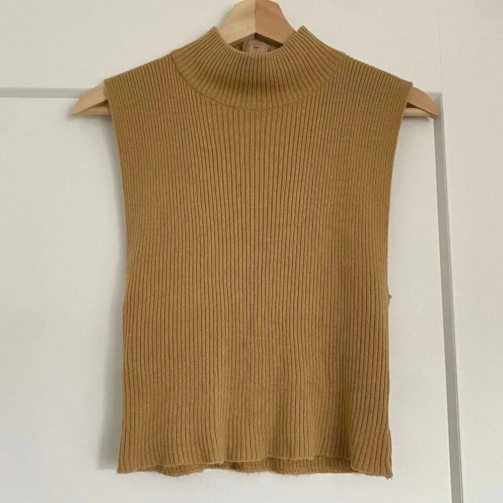 Camel Cowl Sleeveless Textured Academia Mid Cropped Tank Top  Shirt